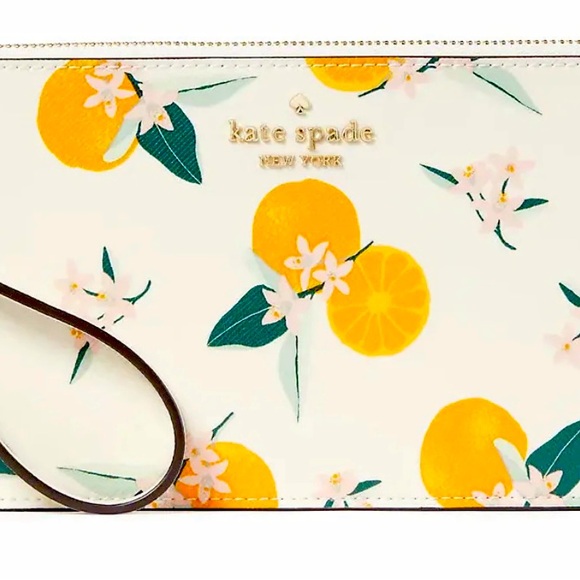 kate spade Handbags - Kate Spade New York Women's Lucy Orange Toss Printed Medium L-zip Wristlet. NWT!